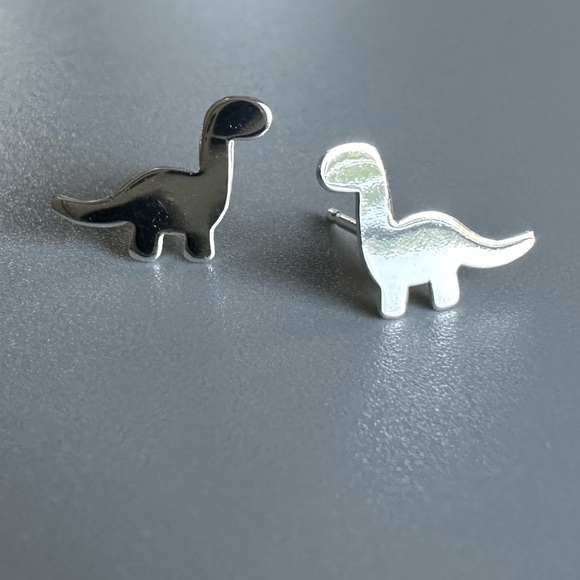 Sterling Silver Dinosaur Stud Earrings - Picture 7 of 9